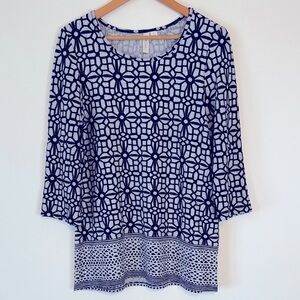 TACERA Elegant Black and Gray Patterned Tunic Sweater